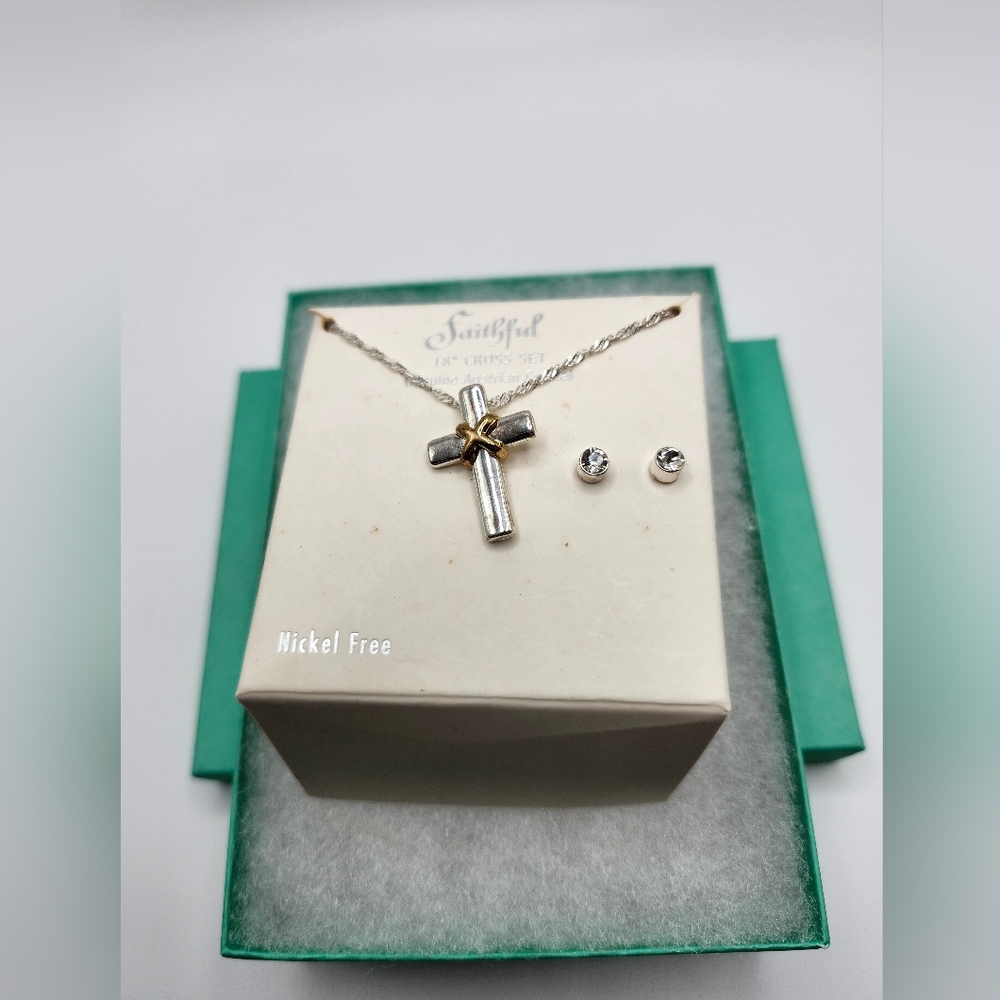 "Faithful " set. Austrian Crystal.  Two tone. 18" necklace.   Nickel Free.
